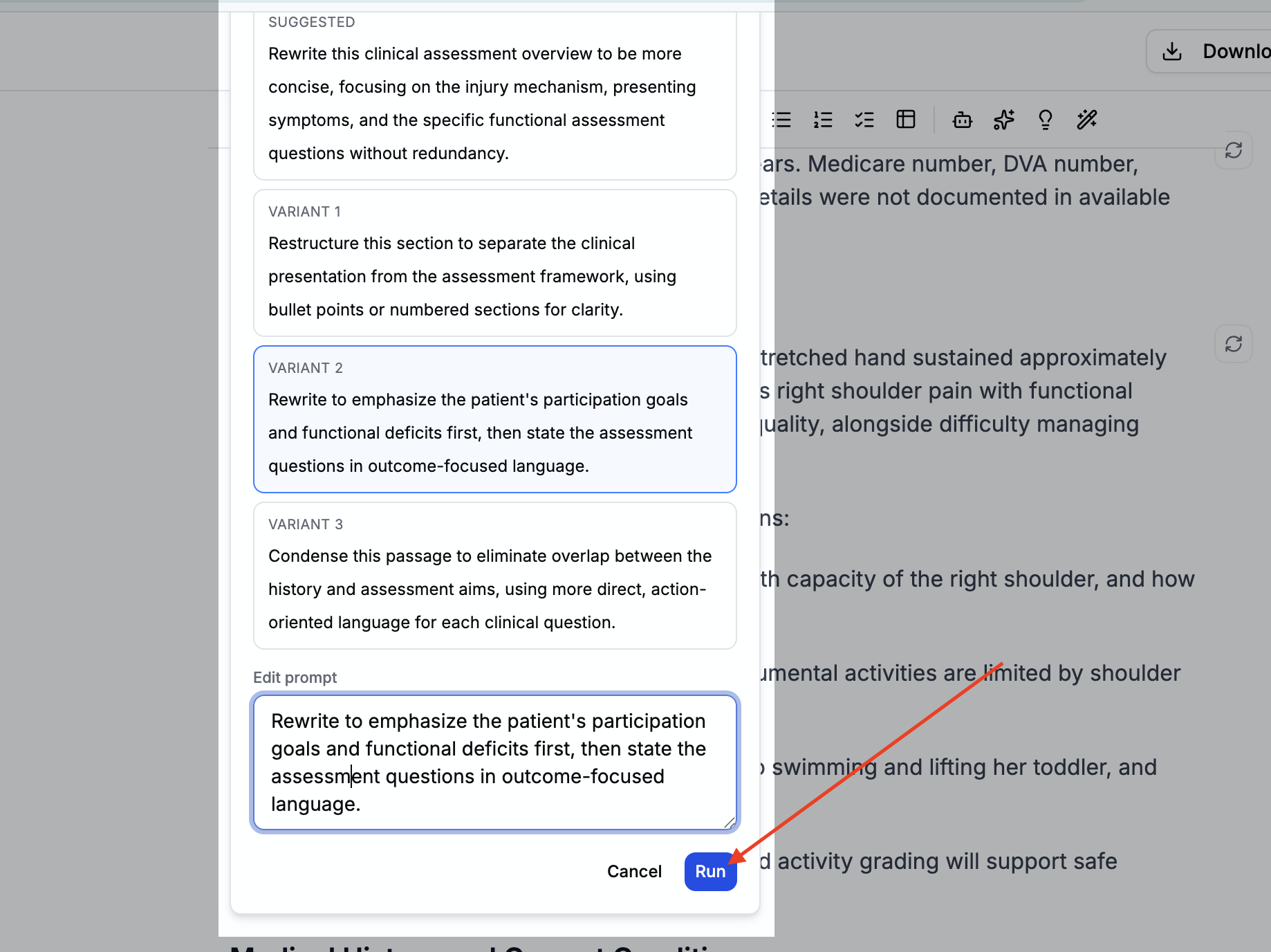 Refine with prompts available and an example instruction typed in