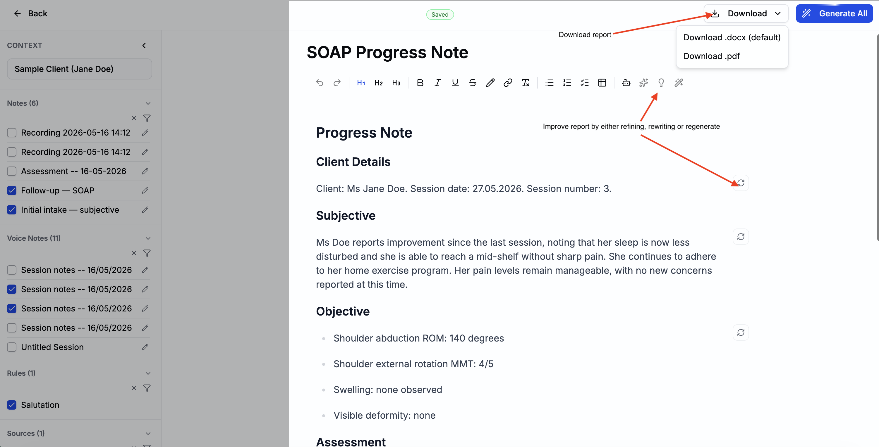 Review report before downloading, with the Download button highlighted